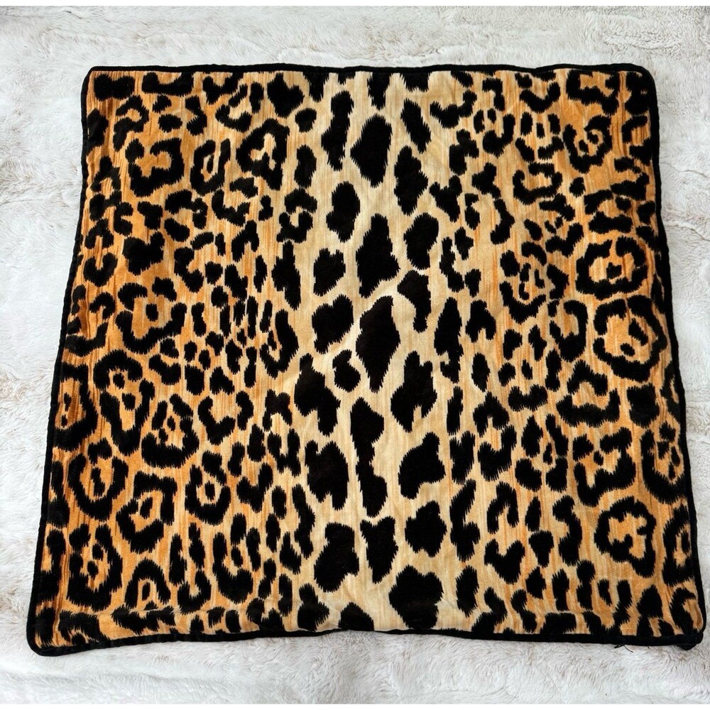 Ballard Designs Serengeti Camel Leopard Throw Velvet Pillow Cover 22x22